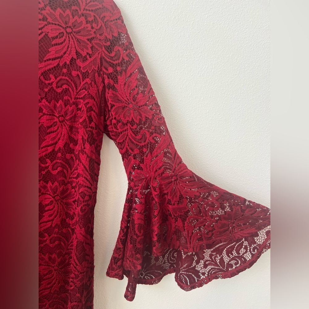 Liz Claiborne Burgundy Lace Party dress Size 14 Used Once (0496) - Picture 6 of 13